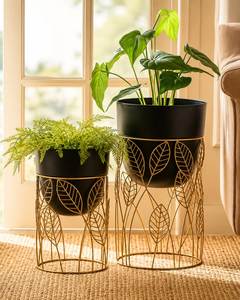 Modern Luxury Gold Metal Planter with Stand Decorative Black Flower <b>Pot</b> Elegant Indoor Outdoor Plant <b>Holder</b> Home Decor - Product Image 2