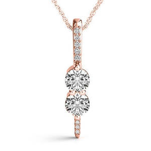 สร้อยคอจี้เพชรสองเม็ดทรงหยดน้ำทองคำโรสโกลด์ 14k 0.34 กะรัต - เครื่องประดับหรูหราสง่างาม - Product Image 1