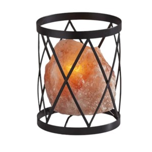 Lampe naturelle au sel de l'Himalaya en forme de cylindre de première classe avec cage en fer poli personnalisée Sian Enterprises Natural Crafts - Product Image 3