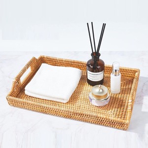 Plateau de décoration de salle de bain rectangle carré rond de qualité supérieure, plateau de luxe avec poignée plateaux en rotin écologiques - Product Image 1