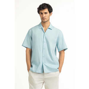 <b>Men's</b> Casual <b>Shirts</b> Double Breasted <b>Light</b> <b>BLUE</b> with Satin Poplin Fabric 100% Cotton Breathable Regular Fit Summer ODM Supply - Product Image 5