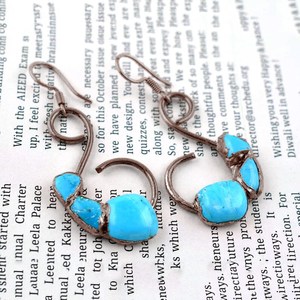 Pendientes de Cobre Turquesa con Baño de Oro de 14K y Plata de Ley 925, Joyería Hecha a Mano, Regalo para Ella, Aniversario, Fiesta - Product Image 2
