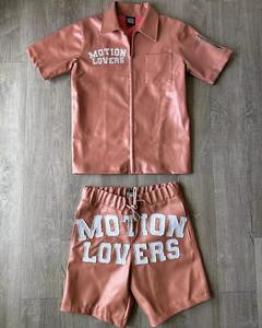 Vente chaude décontracté respirant en détresse broderie Polyester/coton hommes 2 pièces ensemble short de haute qualité Durable col zippé - Product Image 2