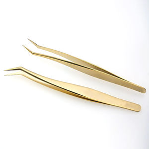 Pinzas de Precisión Manuales Profesionales de Acero Inoxidable con Punta Curva Dorada para Extensión de Pestañas, Maquillaje, Joyería, Manualidades y Detalles Finos - Product Image 4