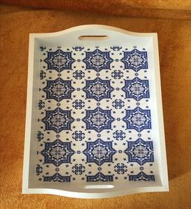 Natural Botanical Flower Pattern Wood Serving Tray Rectangular Decorative <b>Coffee</b> <b>Table</b> Platter With Handles For Kitchen Decor - Product Image 6