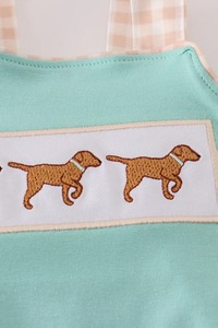 Robe de bébé mignonne à la menthe avec chiot de chasse brodé tenue douce et confortable pour la récréation et un usage quotidien - Product Image 3