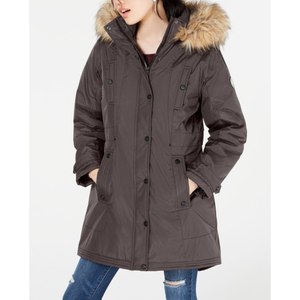 Parka d'hiver pour fille Madden Girl Junior, coupe-vent, à capuche, avec garniture en fausse fourrure, gris, taille moyenne - Product Image 1