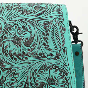 Handmade Bohemian Genuine Cowhide Leather Crossbody Bag Turquoise Tooled Floral Carved Vintage Western Purse <b>Lady</b> Summer Single - Product Image 1