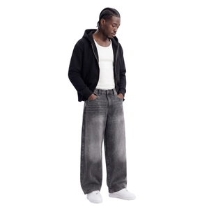 <b>Mens</b> <b>Wide</b> <b>Leg</b> Jeans Vintage Grey Washed Denim Pants Loose Fit Casual Streetwear <b>Trousers</b> Fashion Cotton Full Length Pants - Product Image 1