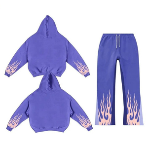 Conjuntos de pantalones de chándal acampanados de gran tamaño con logotipo personalizado OEM y Sudadera con capucha, chándal de peso pesado, chándales apilados Acampanados para hombres - Product Image 1
