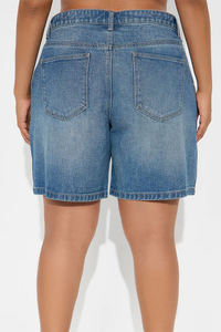 Shorts Vaqueros Clásicos Azules Sólidos de Cintura Alta, Transpirables y de Secado Rápido para Mujer, Cómodos, Holgados y Elegantes con Bolsillos para Actividades al Aire Libre - Product Image 6