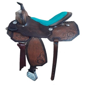 Silla de Montar Occidental Personalizada de Cuero de Gamuza Turquesa Duradera de Alta Calidad, Tallada a Mano para Montar a Caballo - Product Image 1