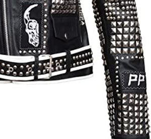 แจ็กเก็ตหนังแท้สีดำสำหรับผู้ชายแจ็กเก็ตมอเตอร์ไซด์พังค์สีดำสำหรับฤดูหนาว - Product Image 4