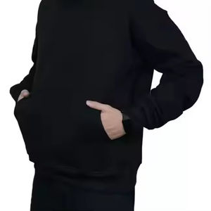 Men's Essential Black <b>Tech</b> Fleece Pullover Hoodie Premium Cotton Blend Customizable Sweatshirt for Autumn Breathable Windproof - Product Image 6