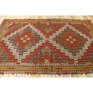 Tapis turc, tapis vintage 5,8x9,7 pieds, tapis en laine abstrait rouge et bleu - Product Image 2