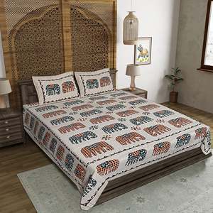 Parure de lit double en coton imprimé Jaipuri multicolore 240 TC avec 2 taies d'oreiller, écologique, 100% coton, ensemble 3 pièces (ADB1391) - Product Image 1