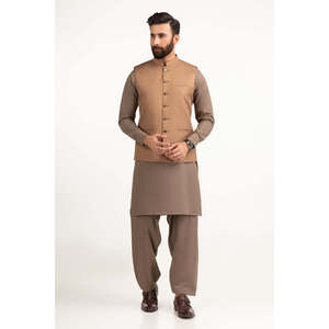 Chaleco Básico para Hombre, Color Marrón Caramelo, Corte Regular, Estilo Casual Elegante, Resistente al Viento, con Botones, de Lona, Poliéster, Tejido, para Verano - Product Image 6