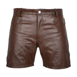 Made Pakistan Men Casual Leather <b>Shorts</b> Mid Solid Pattern Breathable <b>Waterproof</b> Elastic Low Price Plain Dyed OEM Service - Product Image 1