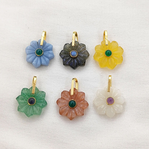 Flower Carving Gemstone <b>Pendant</b> 18mm Gold Vermeil 925 Silver Double Stone Charm Handmade Jewelry Wholesale - Product Image 6