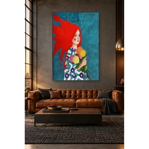 Fida, fille aux cheveux roux avec un bouquet de fleurs, impression sur toile - Product Image 2