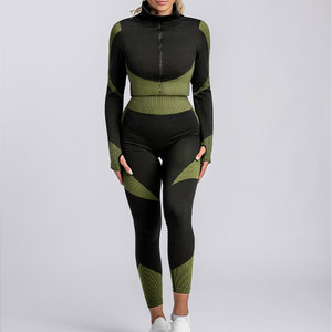 Combinaison de yoga intégrale à col roulé pour femme, taille haute, color block, maille, spandex, polyester, sans couture, extensible dans les quatre sens - Product Image 2