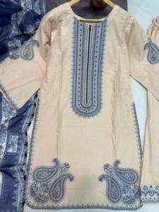 Nouveauté traditionnel Farshi Shalwar brodé 3 pièces coton pelouse Salwar Kameez avec pelouse Dupatta pour les femmes vêtements de fête - Product Image 4