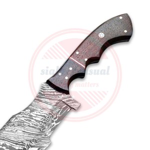 Couteau de traqueur en acier damas personnalisé fait à la main de haute qualité avec étui en cuir couteaux de camping en plein air - Product Image 4
