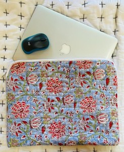 Vintage Bohemian Quilted Cotton <b>Laptop</b> Sleeve <b>Case</b> Block Print Daily Use Tablet Cosmetic Protector Pouch Zipper Closure - Product Image 6