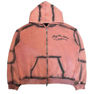 Wholesale Acid Wash Hoodies For Men's Zipper up Full Sleeve 320 gsm Acid Wash Hoodies With Custom <b>Screen</b> Printed Logo - Product Image 4