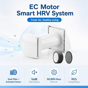 Ventilateur de récupération de chaleur HRV intelligent WiFi Tuya avec moteur EC ultra-silencieux 16 dB, 125 CFM, montage mural, pour une seule pièce - Product Image 2