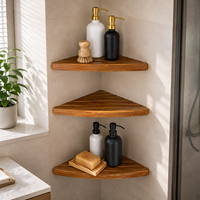 Étagère de douche d'angle triangulaire moderne en bois massif à 3 niveaux, support de rangement mural pour salle de bain, organisation des articles de toilette pour hôtel et maison