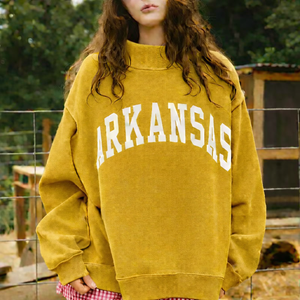 Women Oversized Long Mockneck Sweatshirt Front Logo Modern Winter Casual Wear Soft Fabric Relaxed Fit Pullover <b>Top</b> - Product Image 5