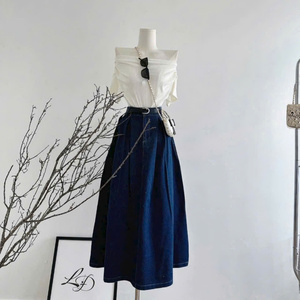 Ensemble Jupe Longue en Jean Pour Femme 2 Pièces Vêtements d'Usine Décontracté Lavable Emballage Personnalisé Fabricant Vietnamien Élastique - Product Image 3