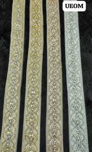 Cordones de diseño floral bordados hechos a medida en color gris solo para prendas y para reventa y en 5 pulgadas de ancho. - Product Image 6