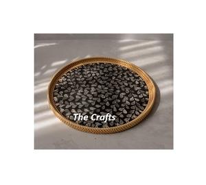 Plateau de chocolats de forme ronde en rotin et nacre plateau de service d'ustensiles de cuisine pour un usage domestique - Product Image 1