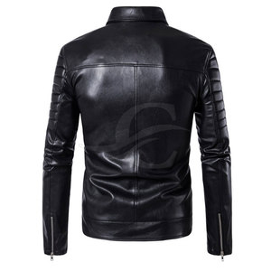 Veste en cuir véritable de couleur unie personnalisée à la mode col montant toile saison d'hiver conception de taille personnalisée - Product Image 3