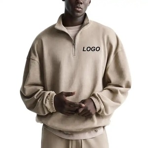 Pull-over en molleton de jogging personnalisé pour hommes avec col montant brodé 100% coton pour l'hiver - Product Image 1