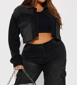 High Street Mujeres Casual Loose Denim Cargo Jeans Outfit Mid Blue Wash Crop Tank Top Mini Falda Botón Decoración para el invierno - Product Image 4