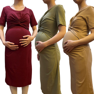 Wholesale <strong>Maternity</strong> Clothes Custom Logo Women's Nursing Dress Comfortable <strong>Maternity</strong> Crew Neck Dress - Product Image 1