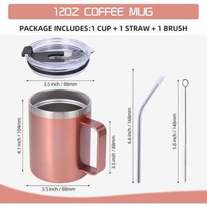 Mug en acier inoxydable sans BPA au design moderne avec couvercle, paille et poignée pour le bureau et la maison - Product Image 2