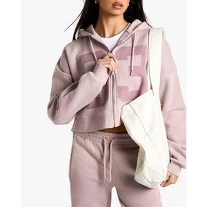 Conjunto Deportivo de Felpa de Algodón para Mujer, Sudadera Corta Holgada y Pantalones Jogger, Ropa Deportiva con Logotipo Personalizado - Product Image 3
