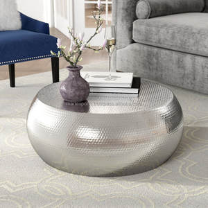 Mesa de centro de aluminio con tambor martillado plateado moderno y elegante, opciones personalizables, función ajustable para decoración del hogar, precio al por mayor - Product Image 2