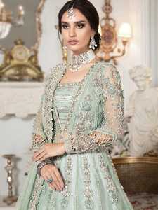 Robe de mariée élégante de style indien moderne longueur au sol dentelle de broderie complexe violette avec perles de dos d'illusion pour - Product Image 2