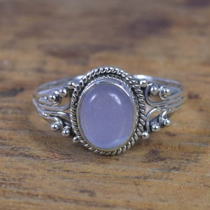 925 <b>Sterling</b> <b>Silver</b> Classic Gemstone <b>Ring</b> Handmade Blue Chalcedony Oval Cut Bezel <b>Set</b> for Wedding Engagement Anniversary Gift - Product Image 1