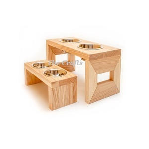 Ensemble de deux bols de forme rectangulaire pour chiens en acier inoxydable et bol de service en bois pour chiens à bas prix - Product Image 1