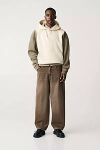 Sudaderas con capucha de retazos de dos tonos de alta calidad para hombre, ajuste Regular Beige, diseño de bloque de Color Oliva, ropa de calle de lana acogedora 100% algodón - Product Image 4