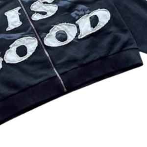 Sudadera con Capucha de Alta Calidad, Bordado Sólido, Cierre Completo, Estilo Urbano, Felpa de Algodón Premium, Cómoda, Cálida, Informal, Moderna - Product Image 3