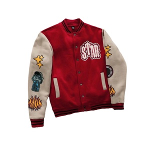 High Quality <b>Star</b> Varsity <b>Jacket</b> Men Customized Color Front Applique Letter Print V-Neck Collar Autumn 100% Wool Eco-Friendly - Product Image 1