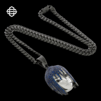 Pendentif Tête de Personnage Anime Certifié de Haute Qualité en Argent 925 Plaqué, Cheveux Bleus Pointus, Micro-Pavé Moissanite, Style Hip Hop pour Homme