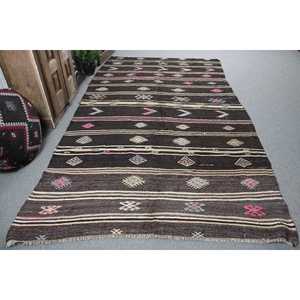 Turkish Rug, Large 5.9x10.8 ft Vintage Rug, <b>Brown</b> Pink Floral <b>Wool</b> Rug - Product Image 1